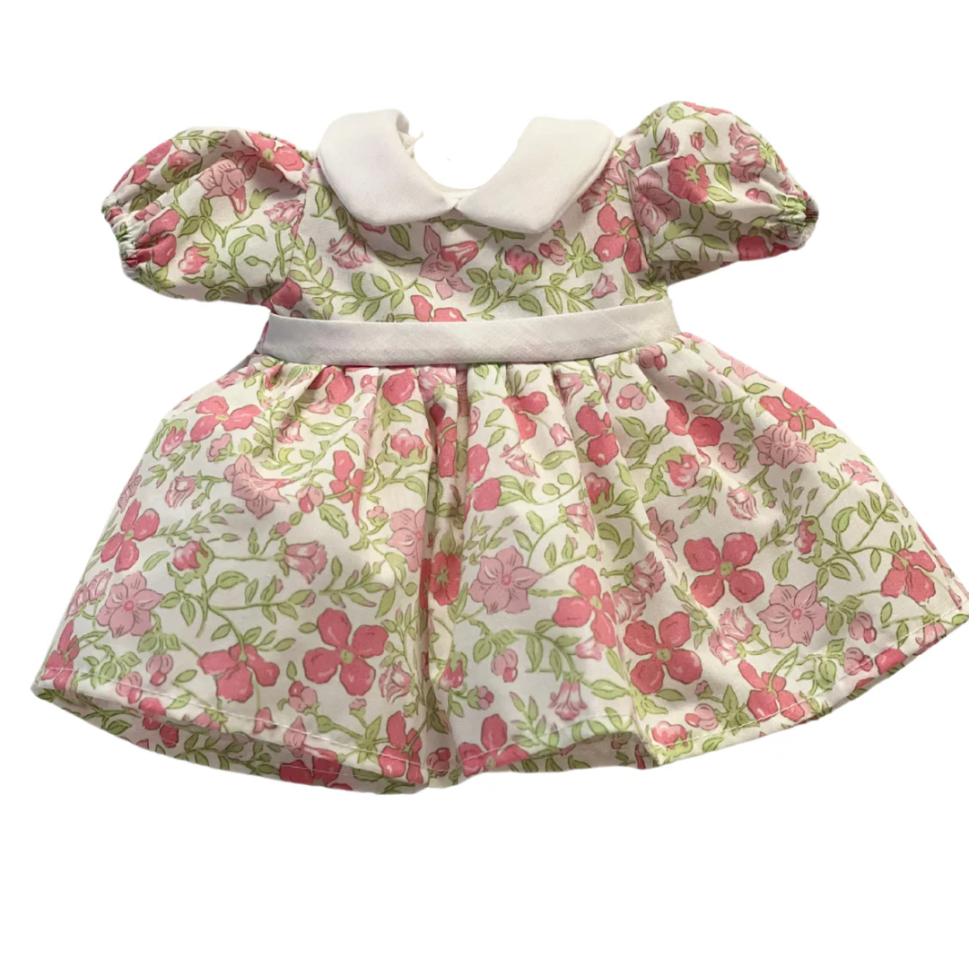 10" Pink & Green Floral Print Doll Dress