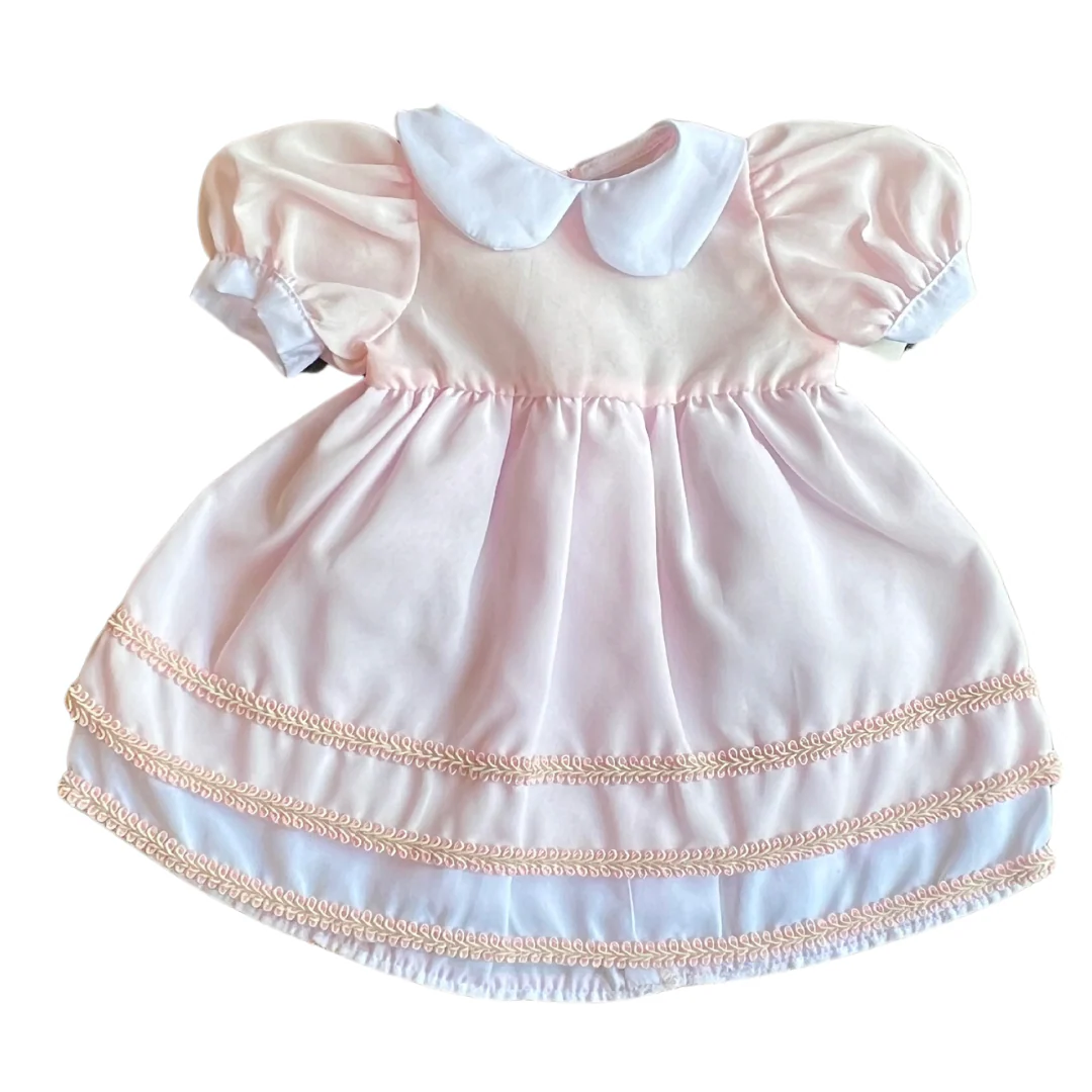 15" Pink & White Doll Dress With Trim