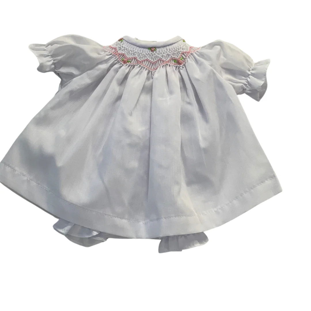 15" White With Pink Roselle Doll Dress