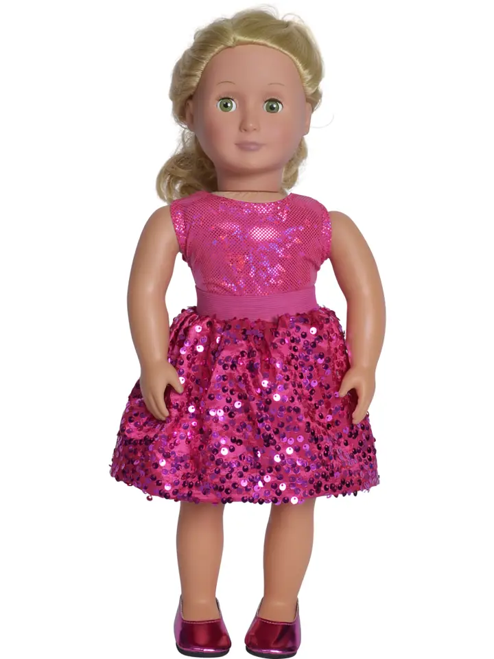 18" Hot Pink Doll Party Sequin Skirt Set