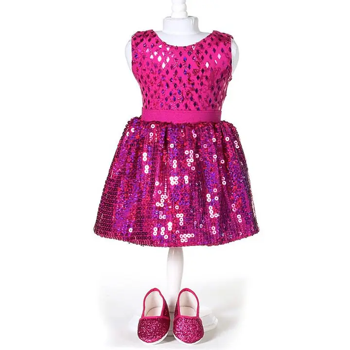 18" Hot PinkSequin Doll Skirt Set