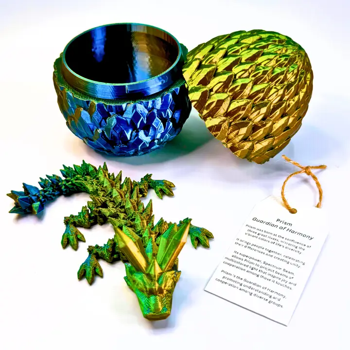 6 Inch Crystal Dragon Fidget & Egg Blue/Green/Orange