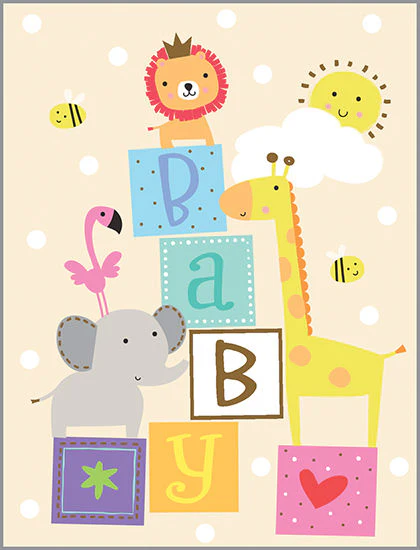 Baby Blocks With Animals Baby Card