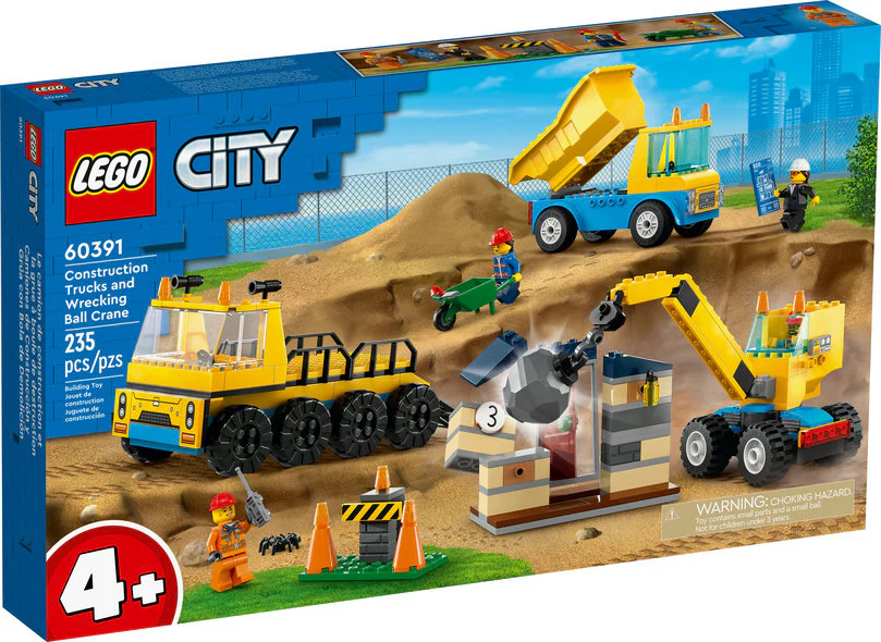 Construction Trucks And Wrecking Ball Crane