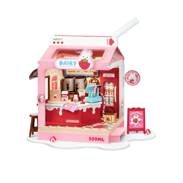 DIY Strawberry Milk Box Miniature House Kit