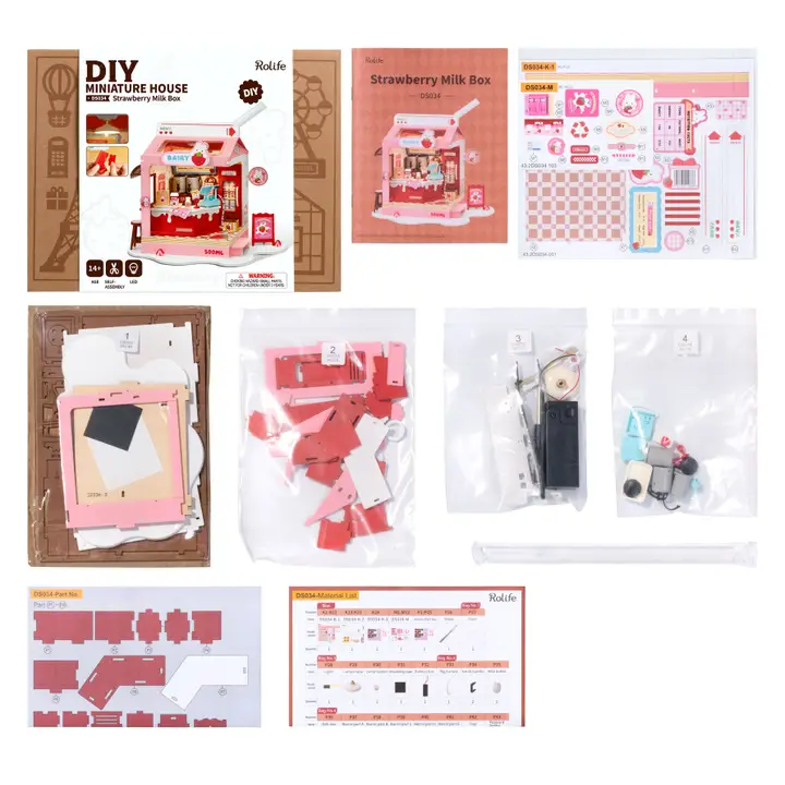 DIY Strawberry Milk Box Miniature House Kit - Image 2