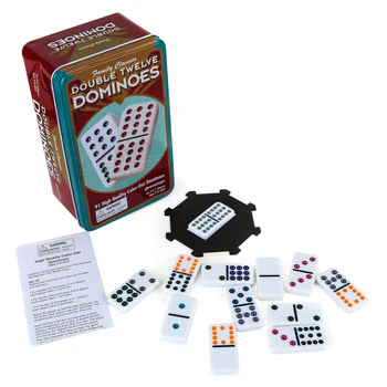 Double 12 Color Dot Dominoes In Tin - Image 2