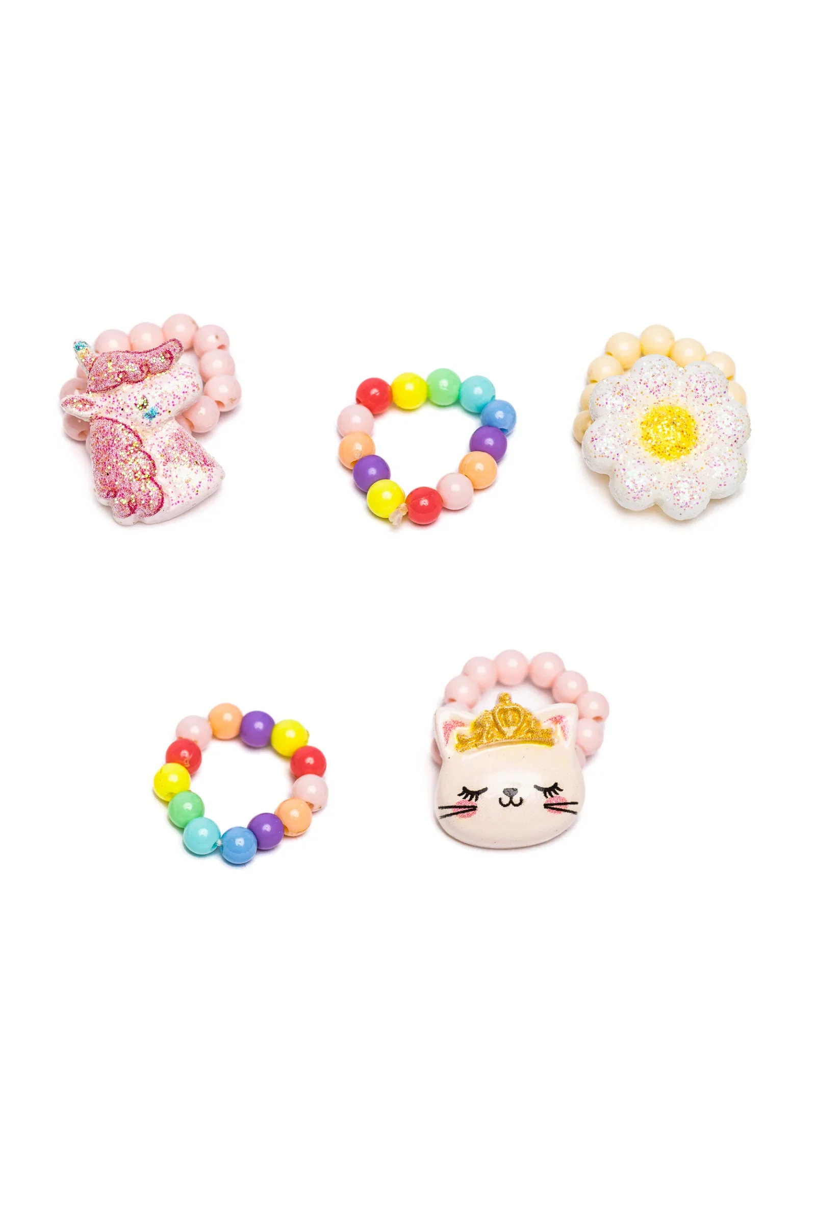 Flower, Kitty, Unicorn Elastic Ring Set - Image 2