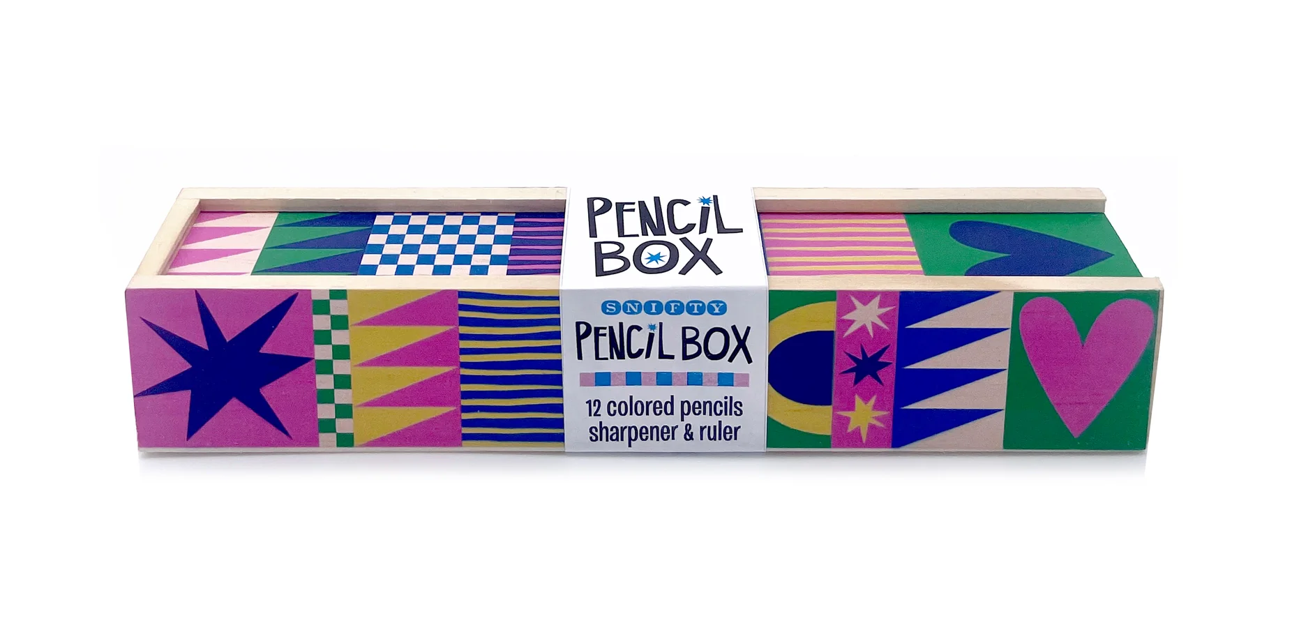 Geo Love Wooden Pencil Box & Colored Pencils