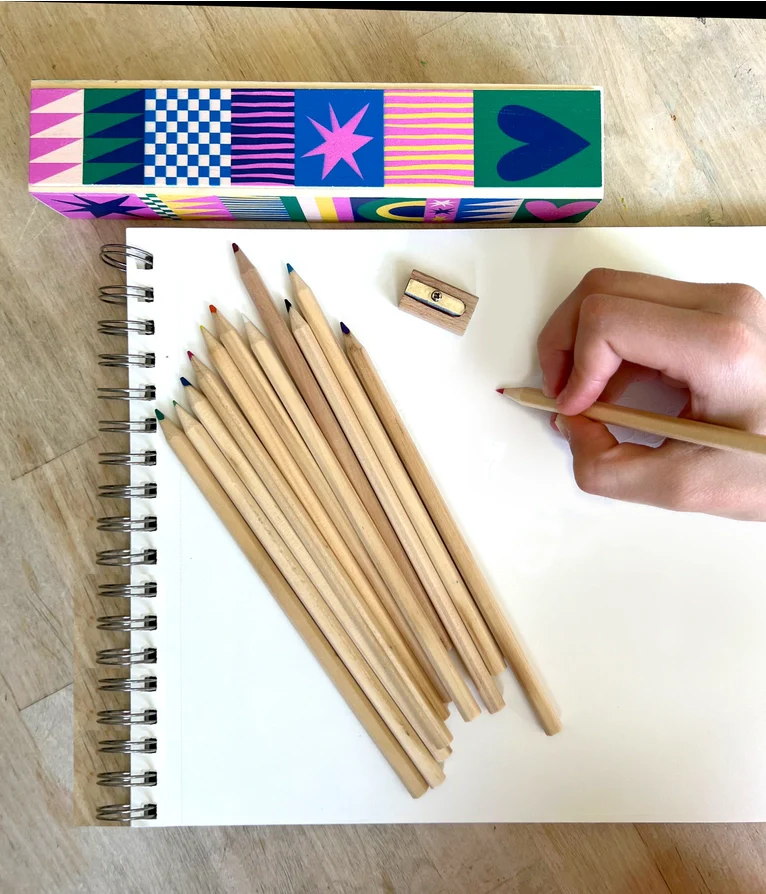 Geo Love Wooden Pencil Box & Colored Pencils - Image 2