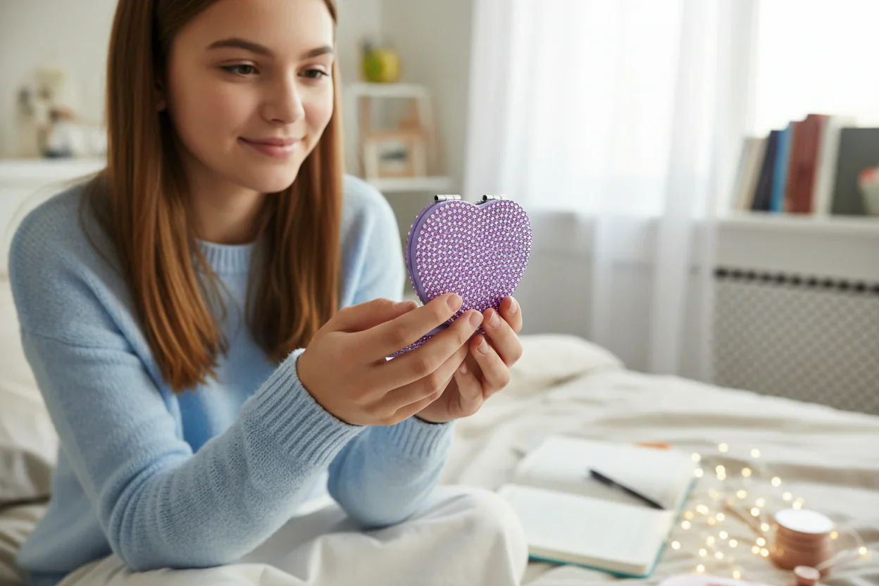 Heart Rhinestone Compact Mirror - Image 2