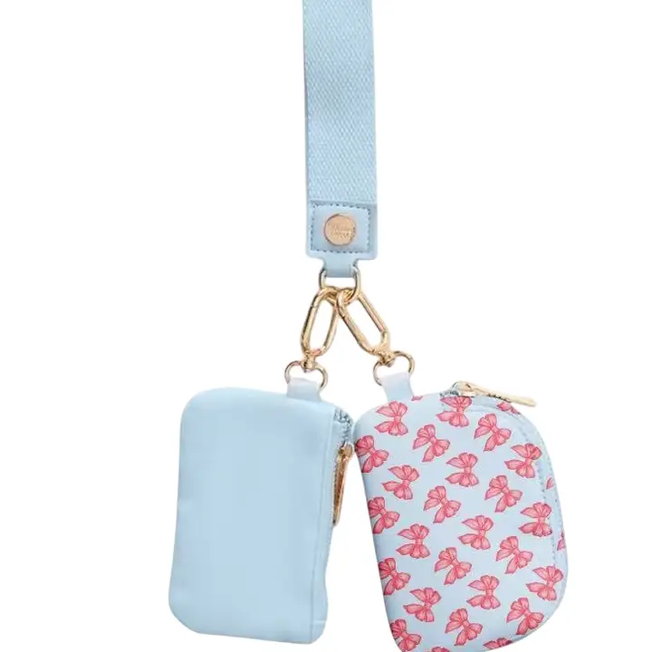 Karma Blue Ribbon Bow Dual Wallet Keychain Wristlet