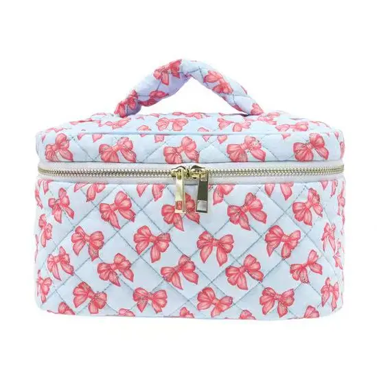 Karma Blue Ribbon Bow Quilted Vanity Bag