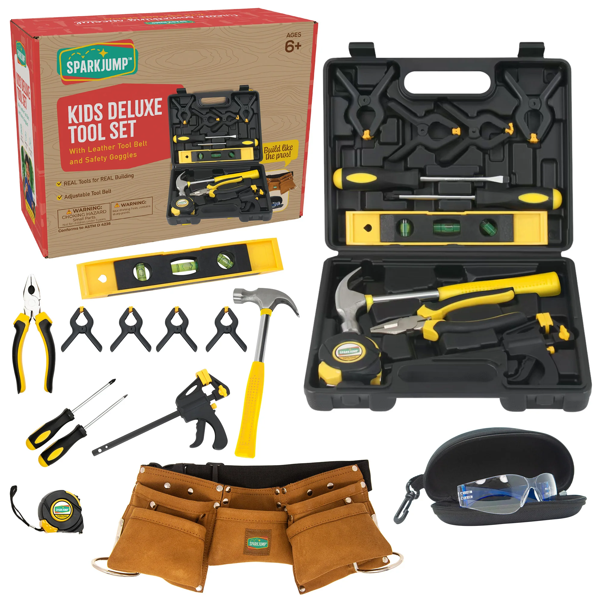 Kids Deluxe Tool Set With Tool Belt And Safety Glasses