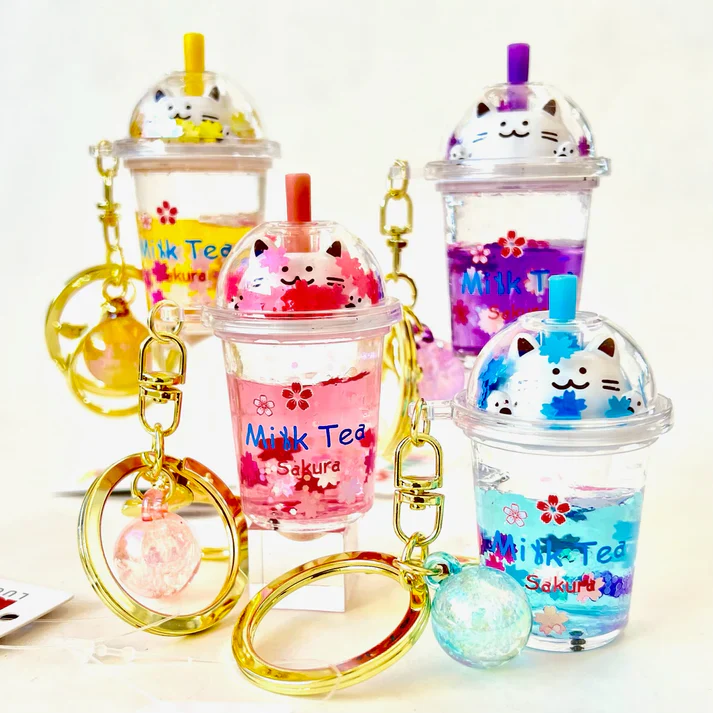 Kitty Boba Milk Floaty Keychain Charm