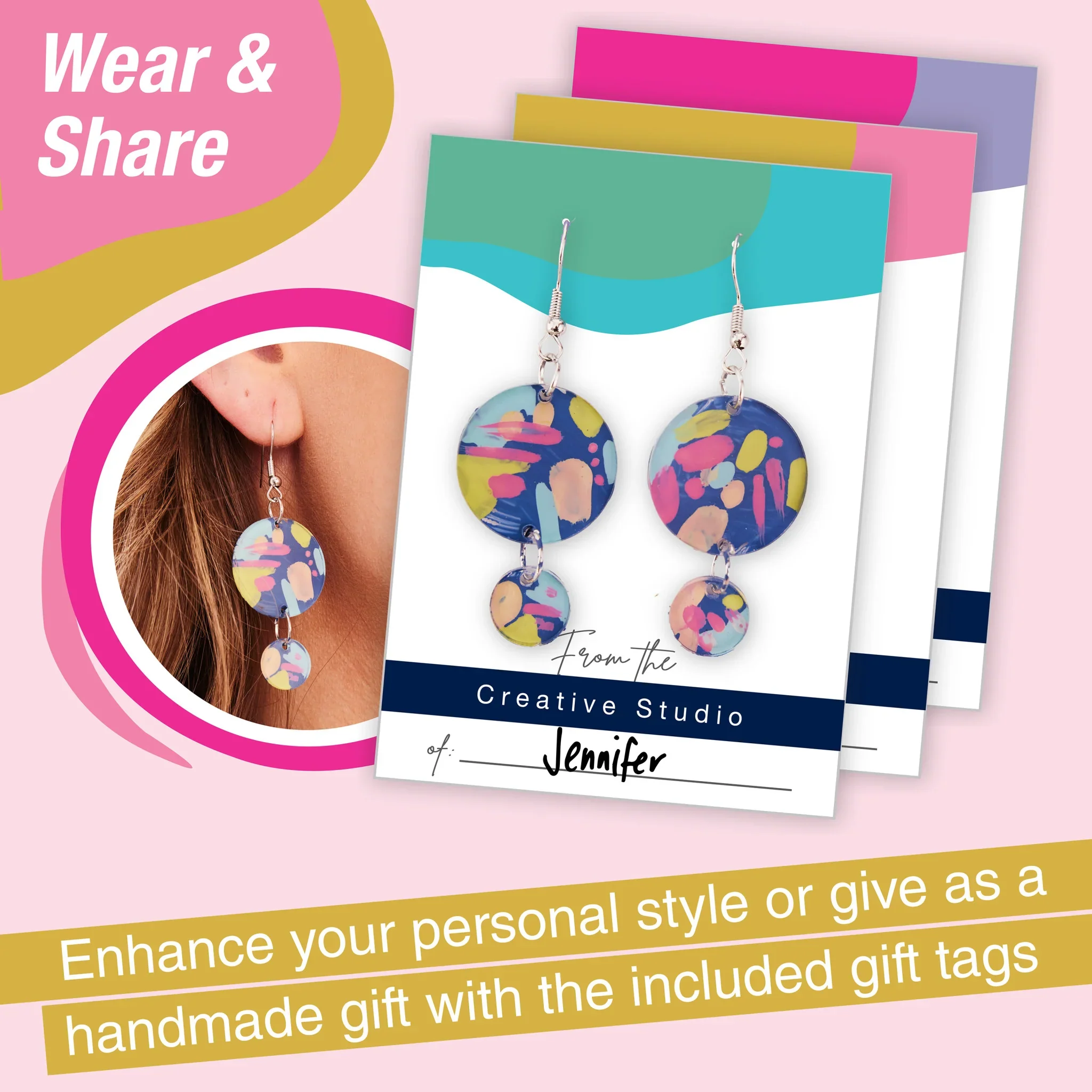 Painted Floral Acrylic Earrings - Image 3