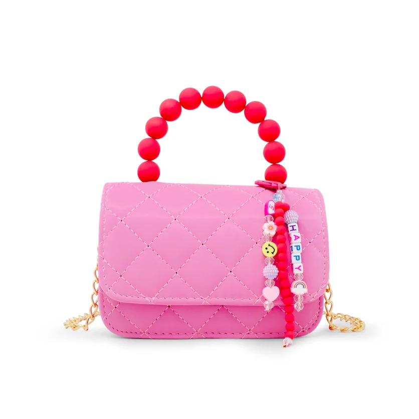 Pearl Handle Message Charm Handbag Hot Pink