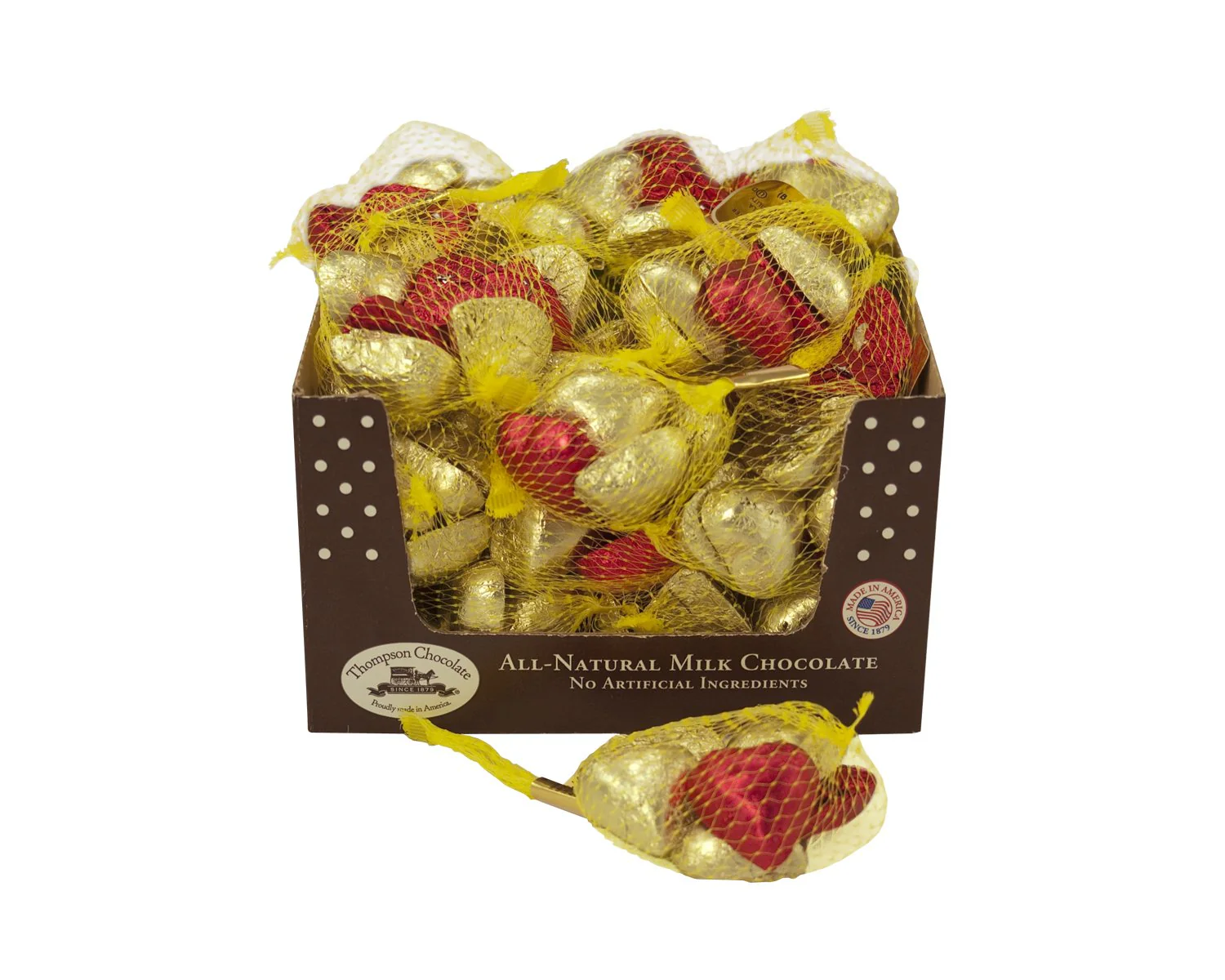 Red And Gold Chocolate Hearts In Mesh Bag