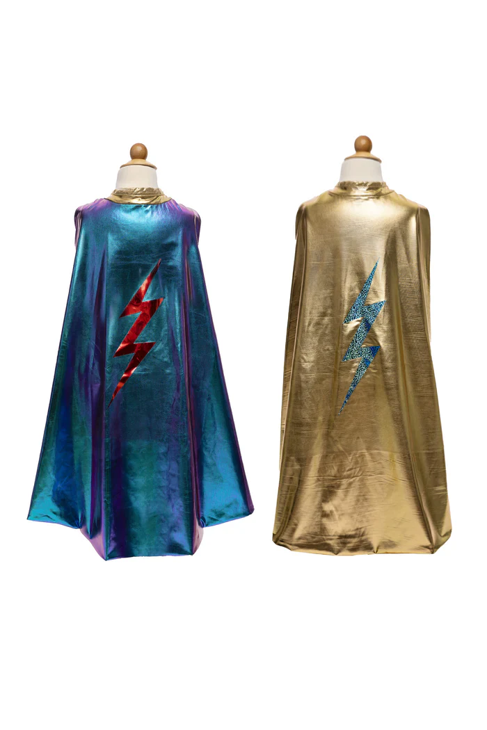 Reversible Blue Lightning Holographic Cape Size 5-6