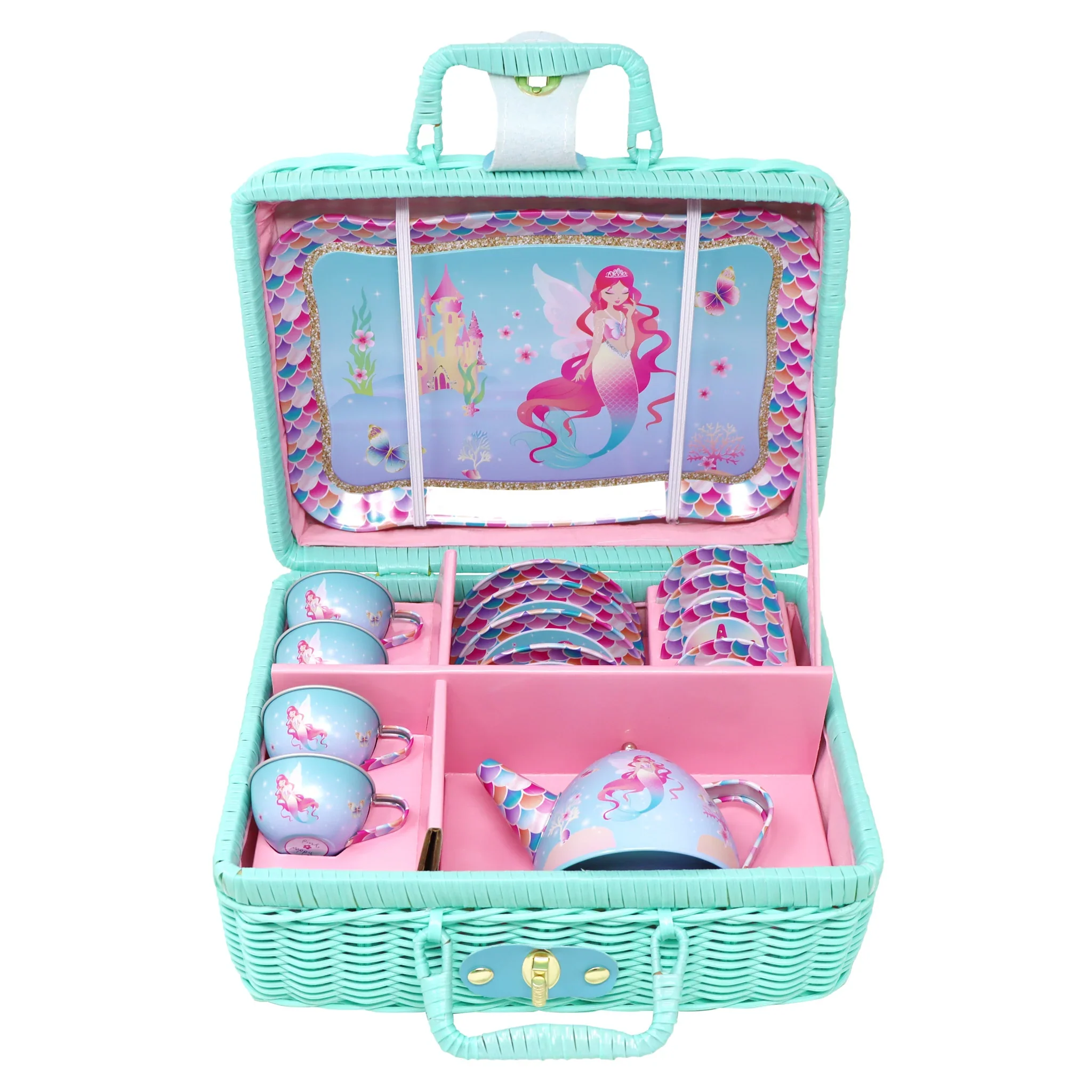 Shimmering Mermaid Tea Set In Basket - Image 2
