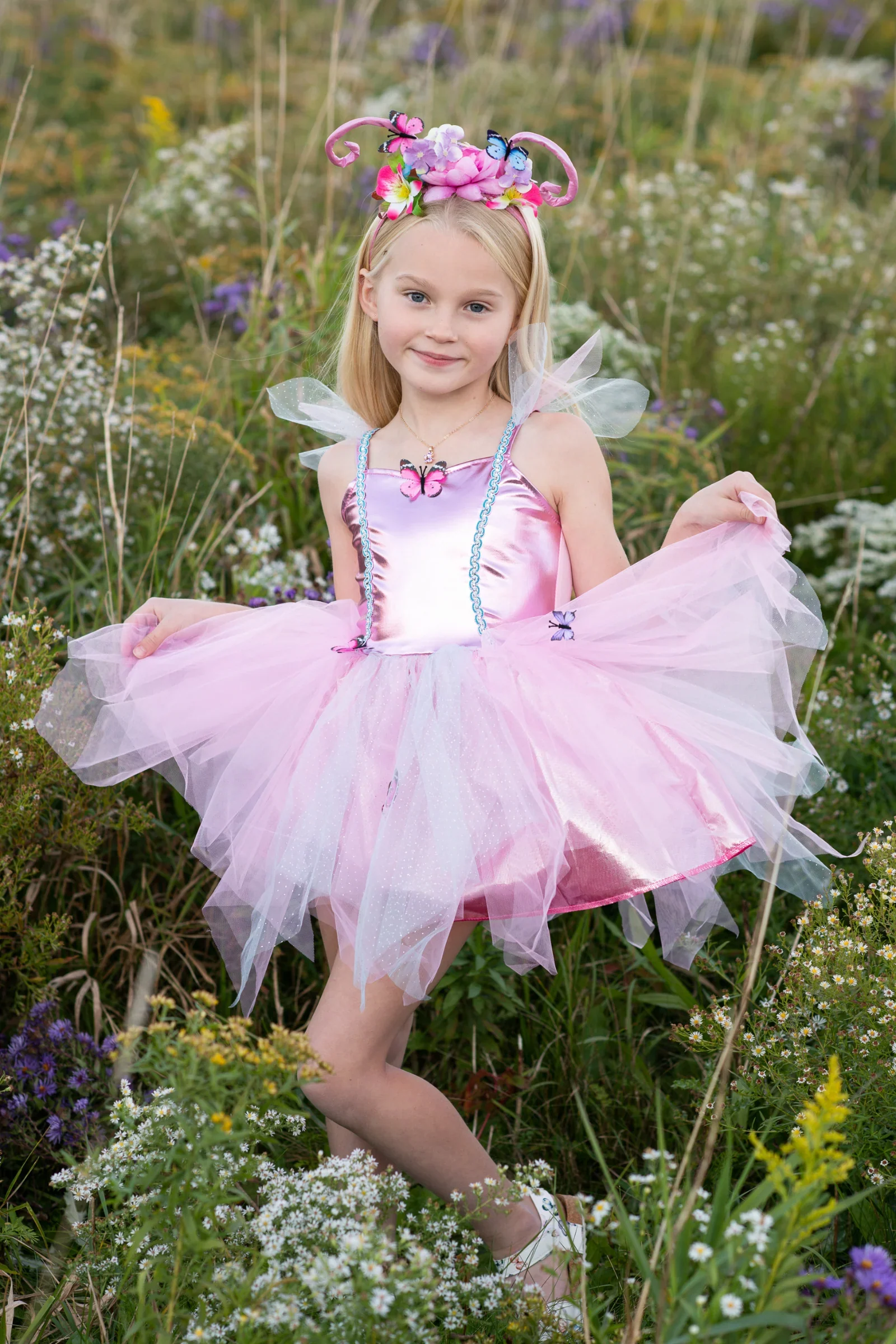 Woodland Pink Butterfly Dress & Headpiece Size 5/6 - Image 3